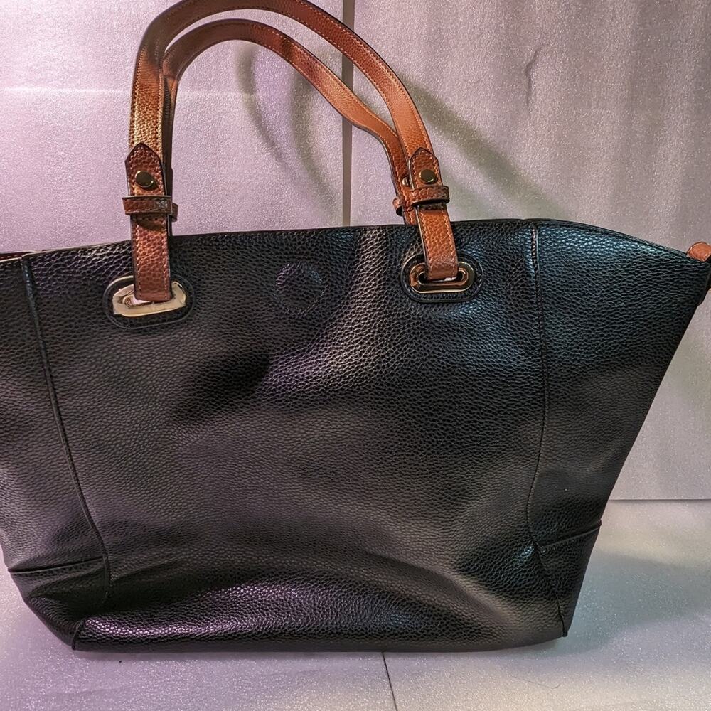 GH Bass Co. Black leather tote with brown handles